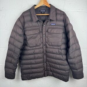 Patagonia Down Shirt Jacket Men’s Large Brown Snap Front Puffer Worn Wear